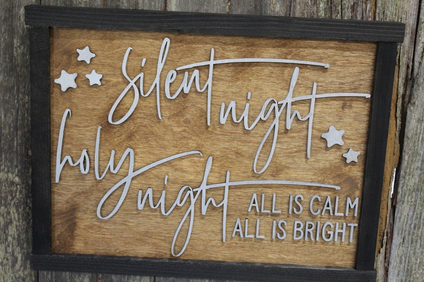 Silent Night Holy Night Wood Sign Barnwood 3D Raised Text Christmas Sign Country Rustic Cabin Winter Sign Decoration Wall Art Sign