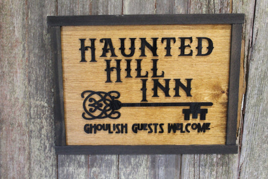 Haunted Hill Inn Halloween Wood Sign 3D Raised Text Ghoulish Guest Welcome BNB Wall Decor Decoration Ghost Rustic Country Picture Primitive