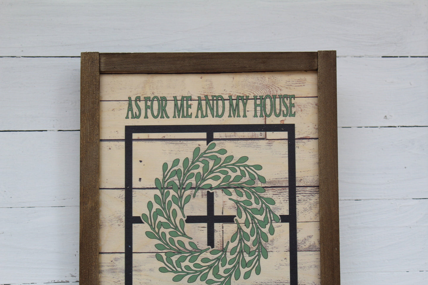 As For Me and My House We Will Serve the Lord Window Eucalyptus Wreath Sign Rustic Wood Farmhouse Primitive Wall Jesus Christ Religious