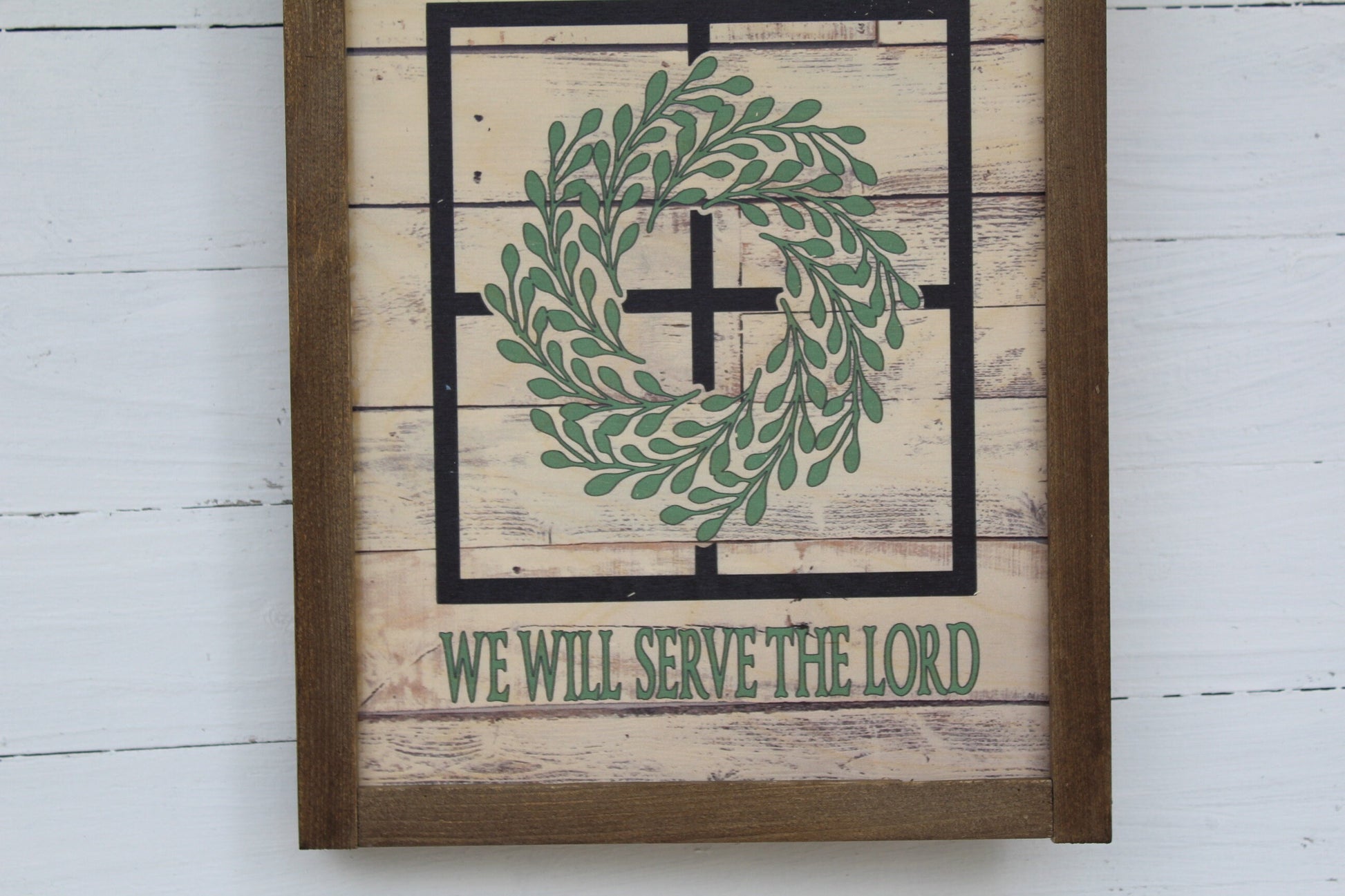 As For Me and My House We Will Serve the Lord Window Eucalyptus Wreath Sign Rustic Wood Farmhouse Primitive Wall Jesus Christ Religious