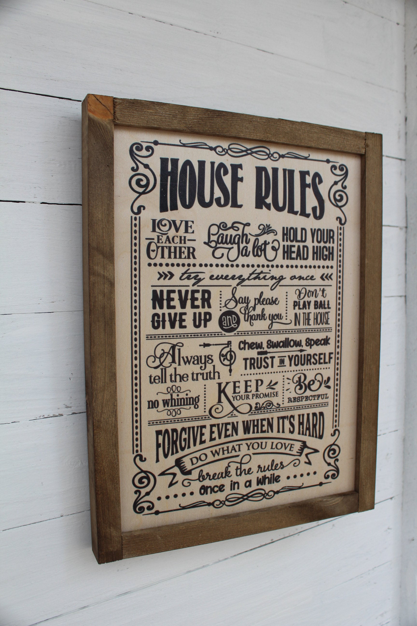 House Rules Wood Sign If You Slept In It Feed It Love It Hang It Up Funny Cute House Warming Gift Rustic Pallet Farmhouse Primitive Wall