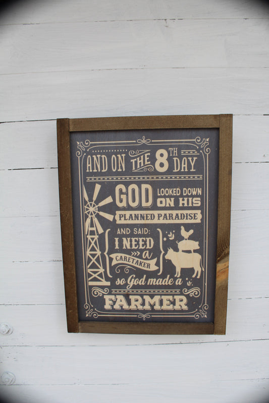 Farmer Wood Sign On the 8th Day God Made Care Taker Farmhouse Wall Art Rustic Barn Wood Decoration Gift Celebration Prayer Farm Animals