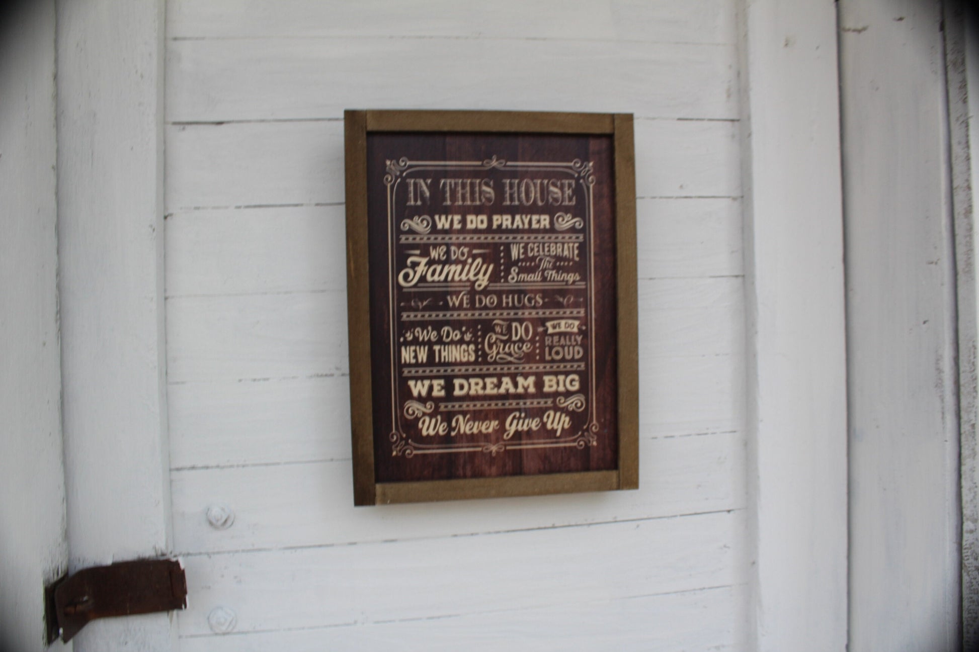 In This House Wood Sign Family Celebrate Hugs Grace Loud Dream Big Never Give Up Print Farmhouse Rustic Barnwood Pray Rules List