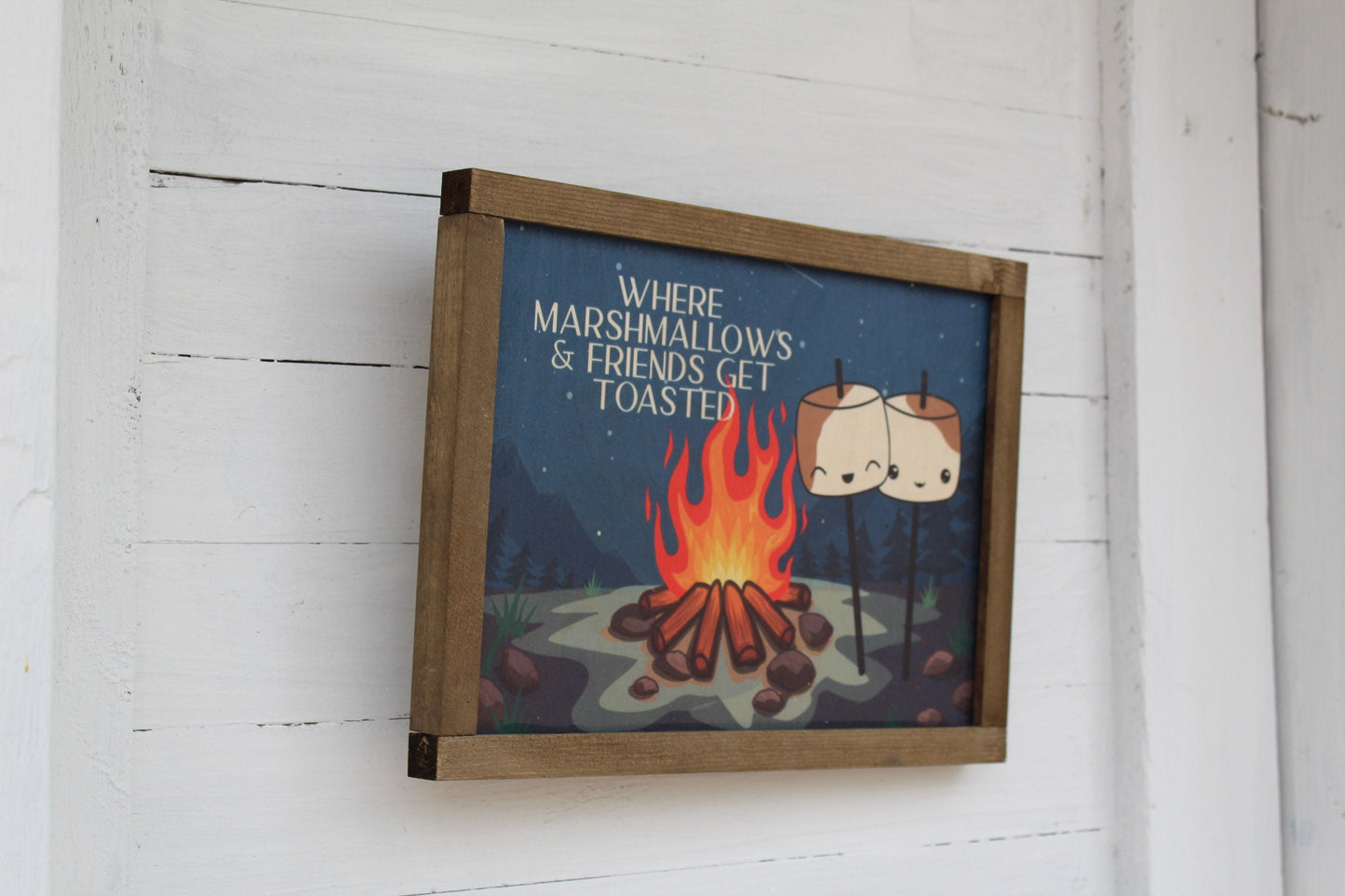 Campfire Sign Where Marshmallows and Friends Get Toasted Wood Sign Cute Kawaii Mellows Camp Fire Bonfire Funny Rustic Wall Art Wood