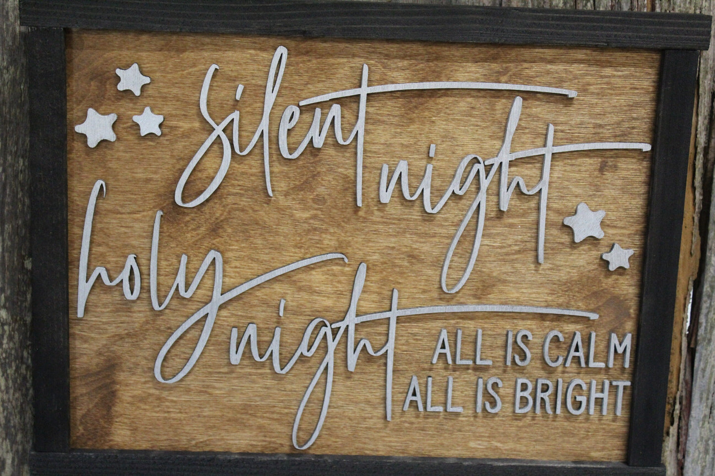 Silent Night Holy Night Wood Sign Barnwood 3D Raised Text Christmas Sign Country Rustic Cabin Winter Sign Decoration Wall Art Sign
