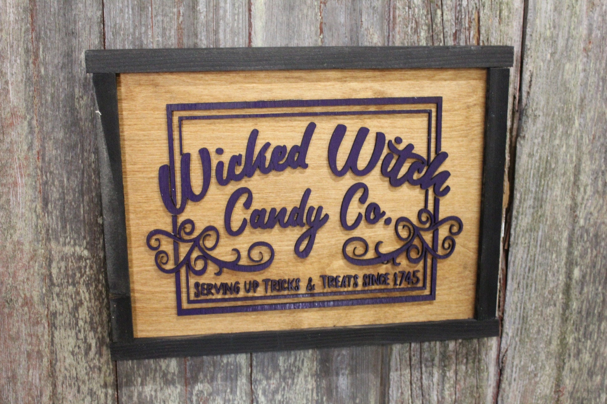 Wicked Witch Candy Company Wood Sign Serving Up Tricks and Treats Halloween Scary 3D Raised Text Country Farmhouse Cabin Decor Fall