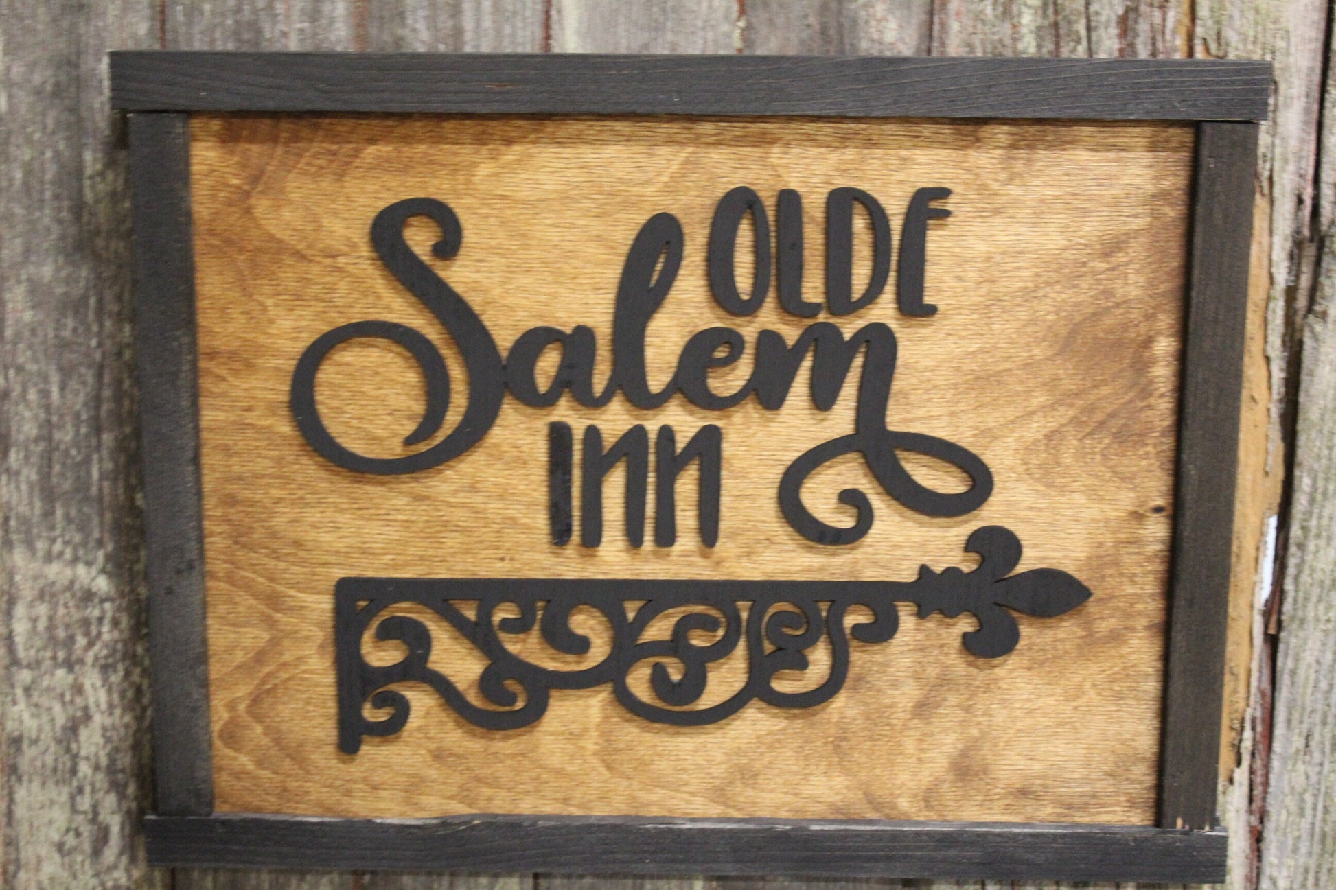 Olde Salem Inn Wood Sign Witch Hotel Motel BNB Halloween 3D Raised Text Country Farmhouse Cabin Decor Wall Decoration Halloween Creepy