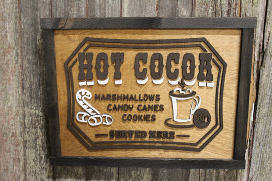 Hot Cocoa Wood Sign Chocolate Winter Cold Brr Served Here Marshmallows Candy Cane Cookies Coco Bar 3D Raised Text Country Cabin Decor