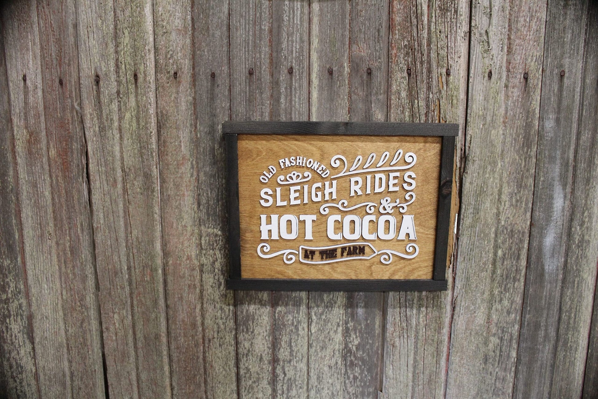 Sleigh Rides Hot Cocoa Wood Sign Chocolate Winter Cold Brr On The Farm Christmas Advertising Sign 3D Raised Text Country Cabin Decor
