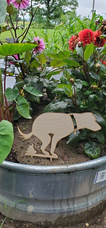Pooping Dog Wood Cut Out Plant Stake Pot Decoration Yard Sign Poop Here Doggy Poo Silly Joke Goofy Garden Stake Marker Plant Gift