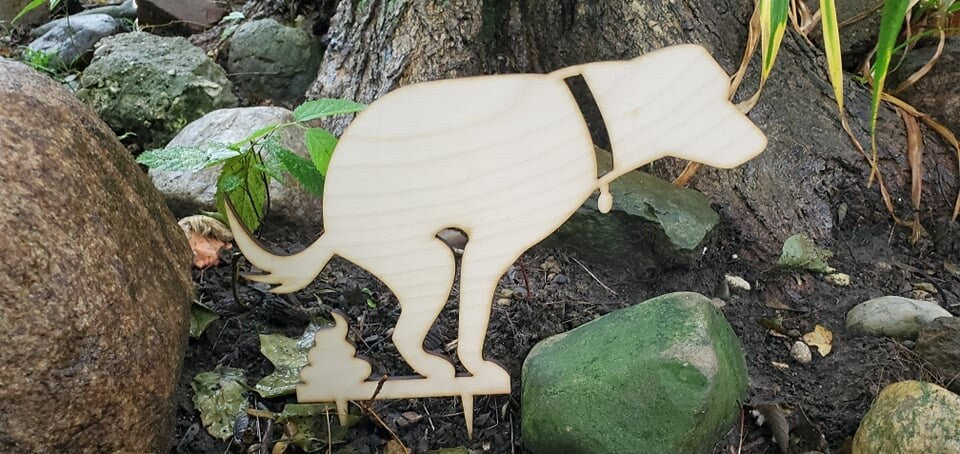 Pooping Dog Wood Cut Out Plant Stake Pot Decoration Yard Sign Poop Here Doggy Poo Silly Joke Goofy Garden Stake Marker Plant Gift
