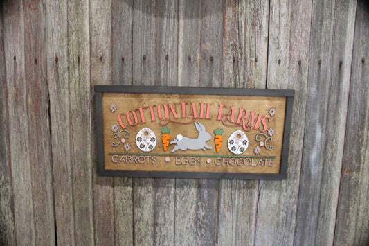 Cottontail Farms 3D Wood Sign Carrot Egg Easter Spring Chocolate Decoration Farm Bunny Rabbit Country Primitive Wall Hanging Rustic Decor