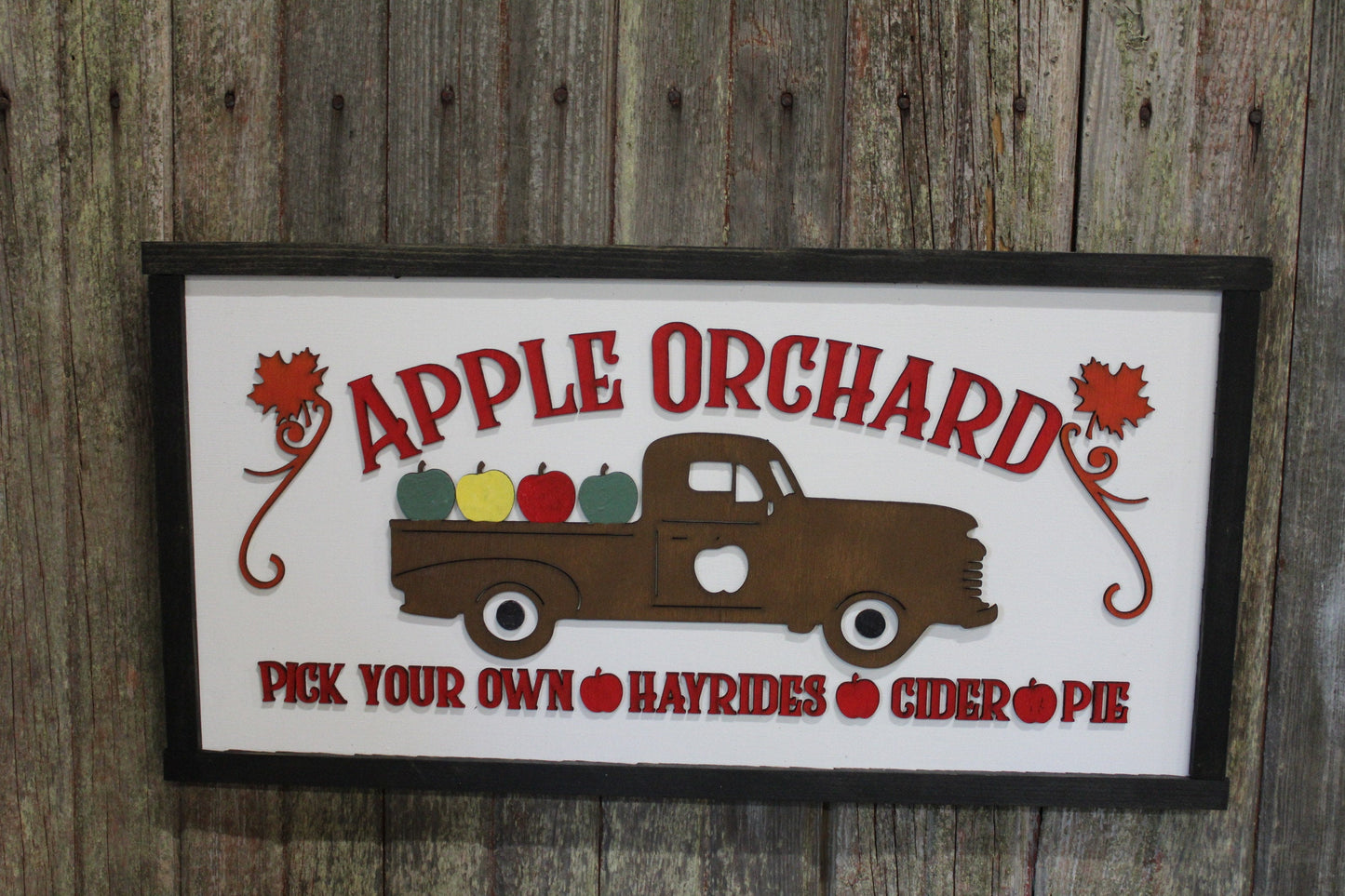 Apple Orchard 3D Wood Sign Vintage Truck Fall Decoration Farm Pick Your Own Hayrides Country Cider Pie Primitive Wall Hanging Rustic Decor