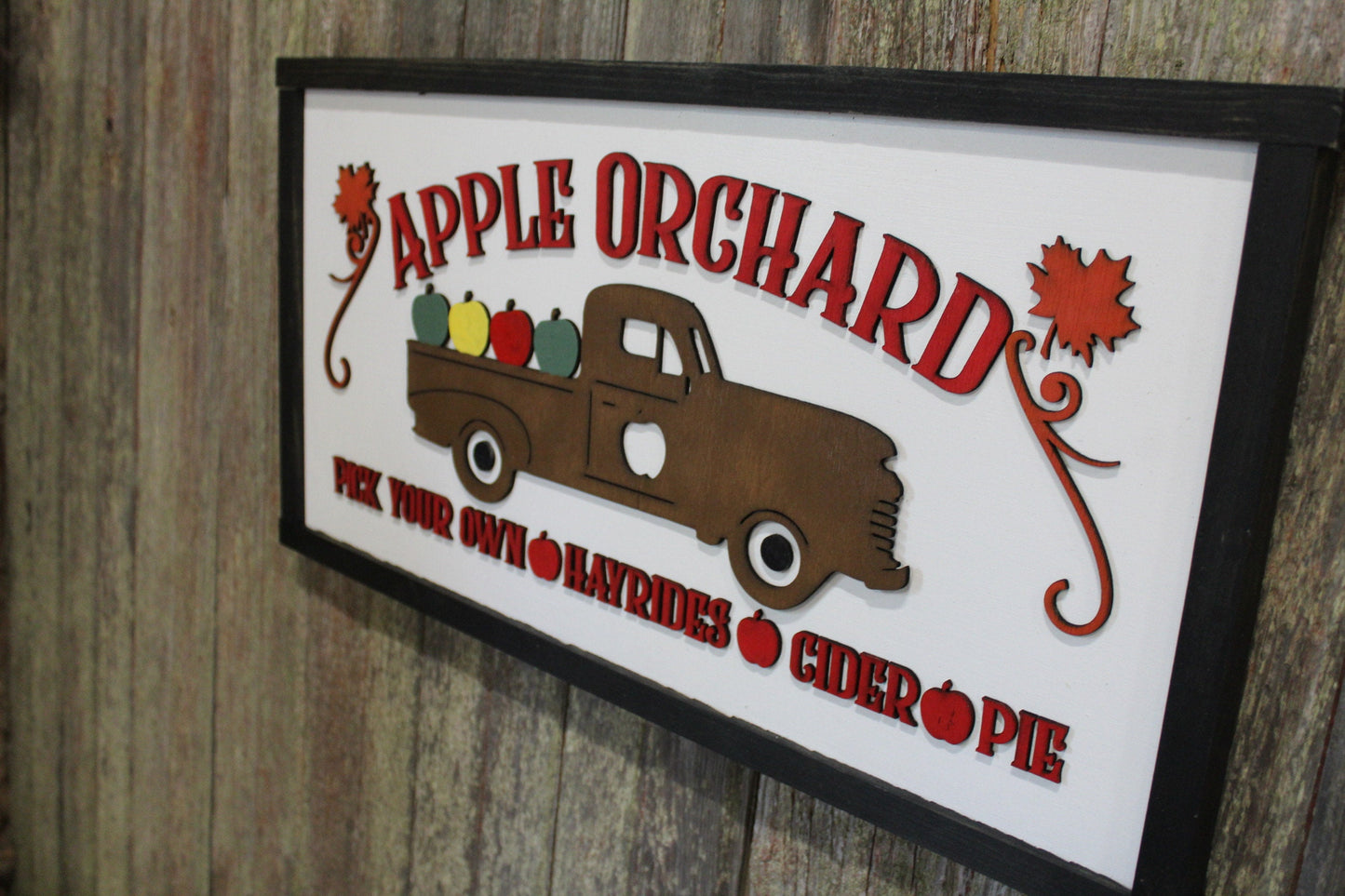 Apple Orchard 3D Wood Sign Vintage Truck Fall Decoration Farm Pick Your Own Hayrides Country Cider Pie Primitive Wall Hanging Rustic Decor