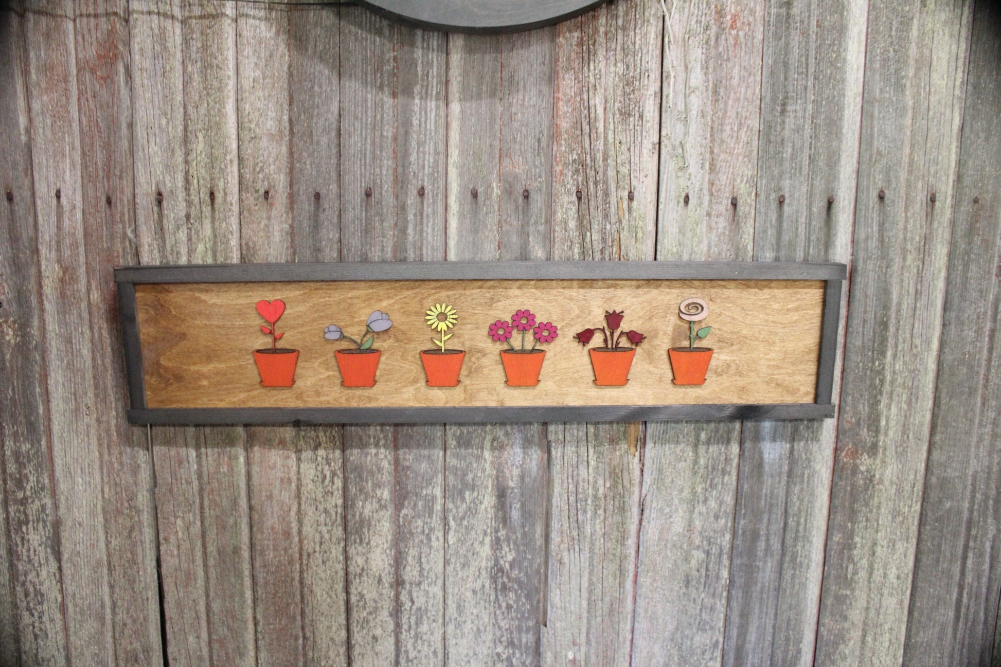 Flower Pot Flowers Floral Wood Décor Cartoon Wall Hanging Country Farmhouse Shabby Chic 3D Raised Image Daisy Heart Bloom Rustic Greenhouse