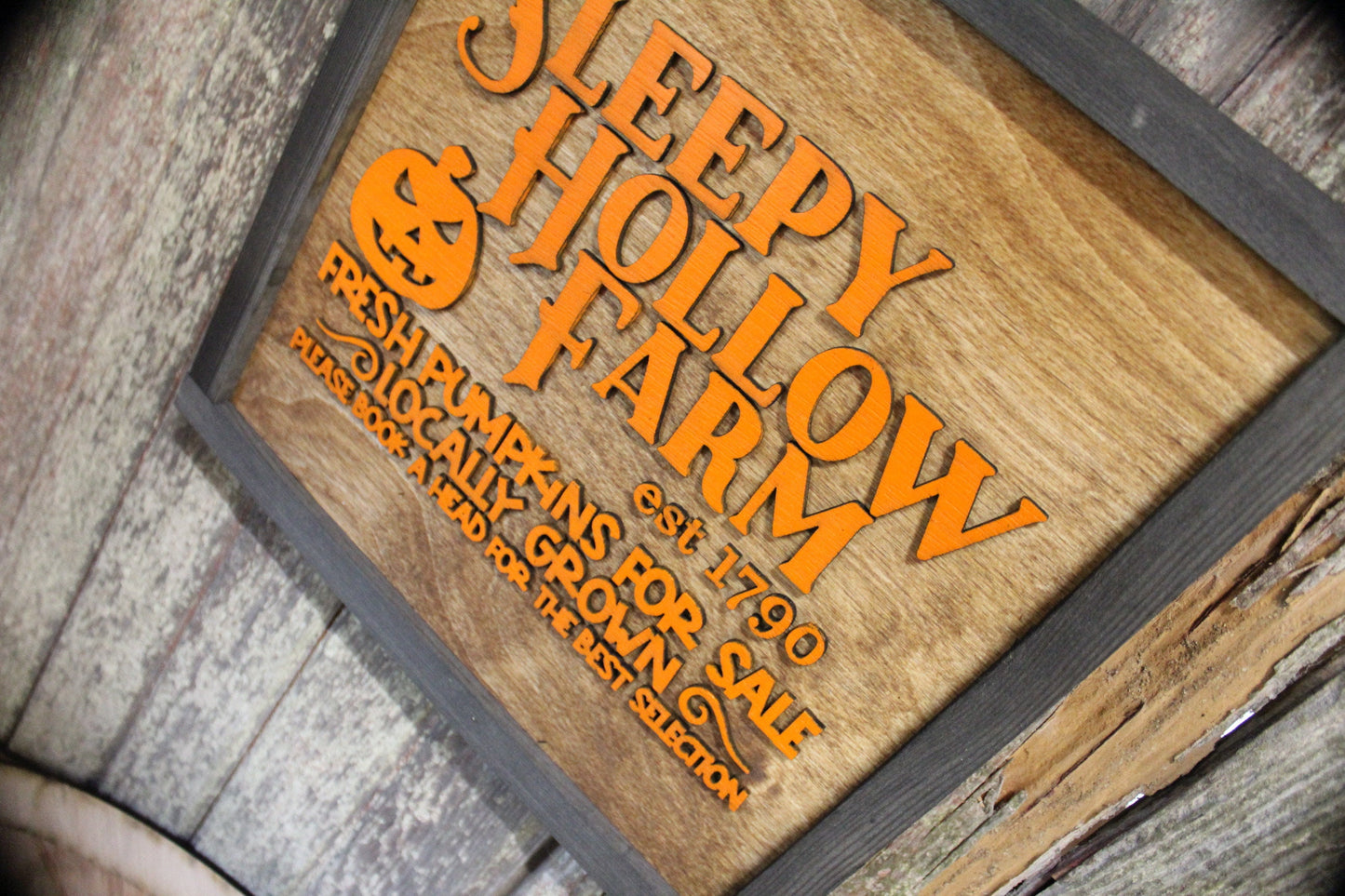 Sleepy Hollow Farm Wood Sign 3D Raised Text Fresh Pumpkins For Sale Please Book A Head Halloween Joke Silly Wall Hanging Decoration Decor