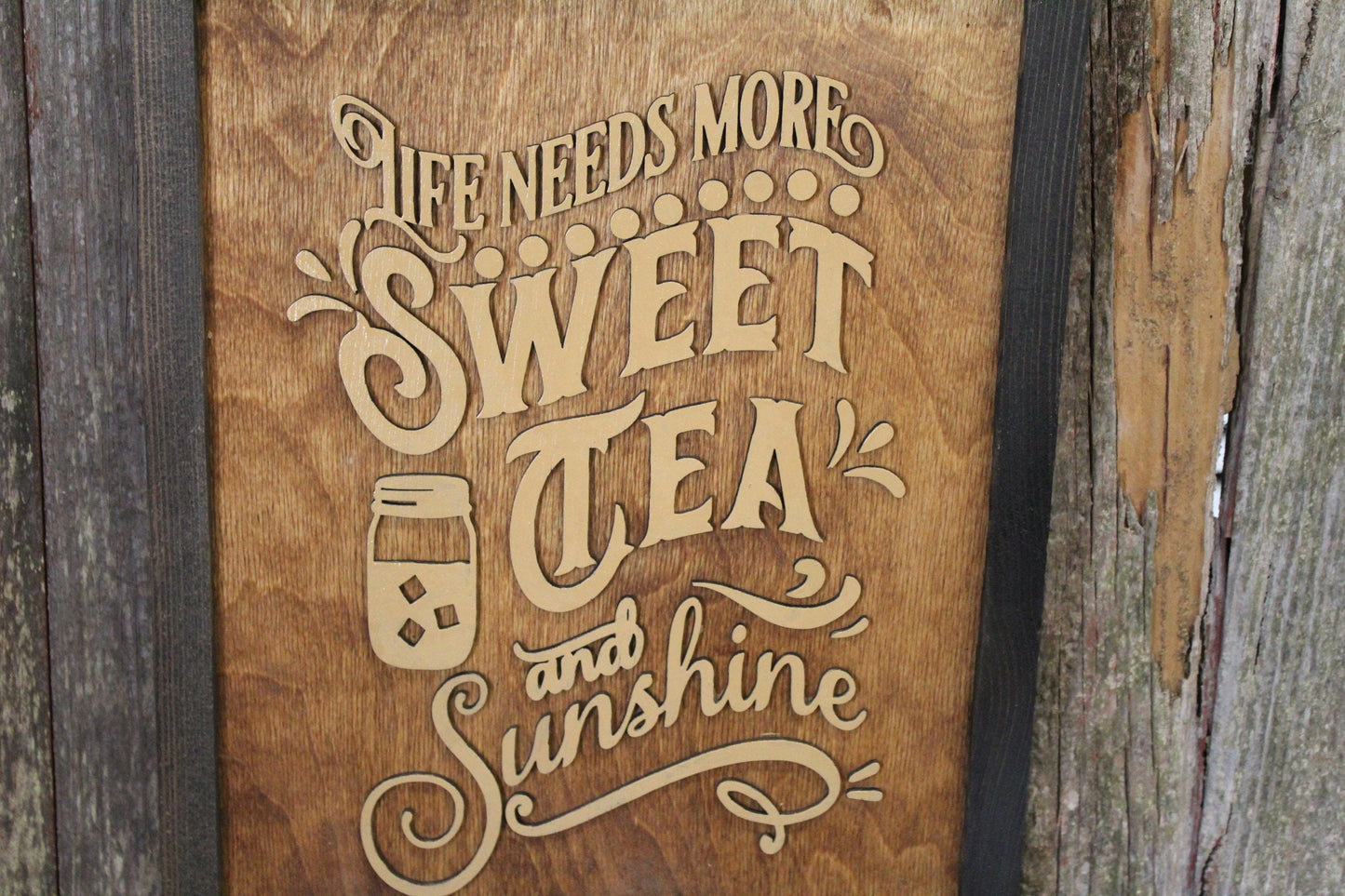 Sweet Tea Porch Sign Life Needs More Sunshine Porch Sitting Wood Sign 3D Raised Text Country Farmhouse Cabin Porch Decoration Relax