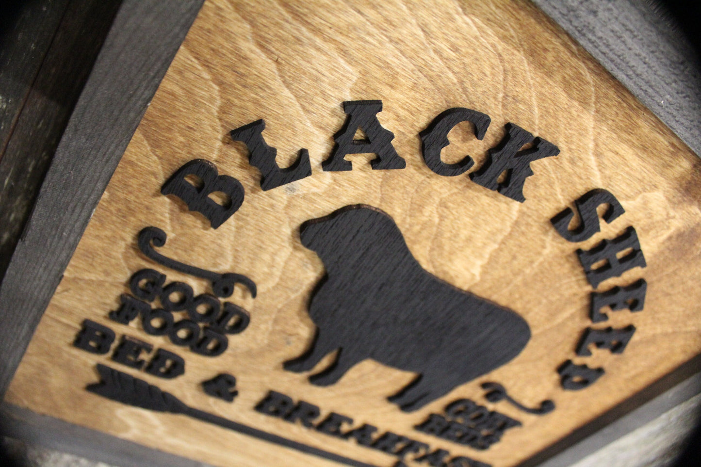 Black Sheep BNB Wood Sign Bed and Breakfast 3D Raised Text Cozy Beds Good Food Advertising Farm House Country Decor Kitchen Rustic Cabin