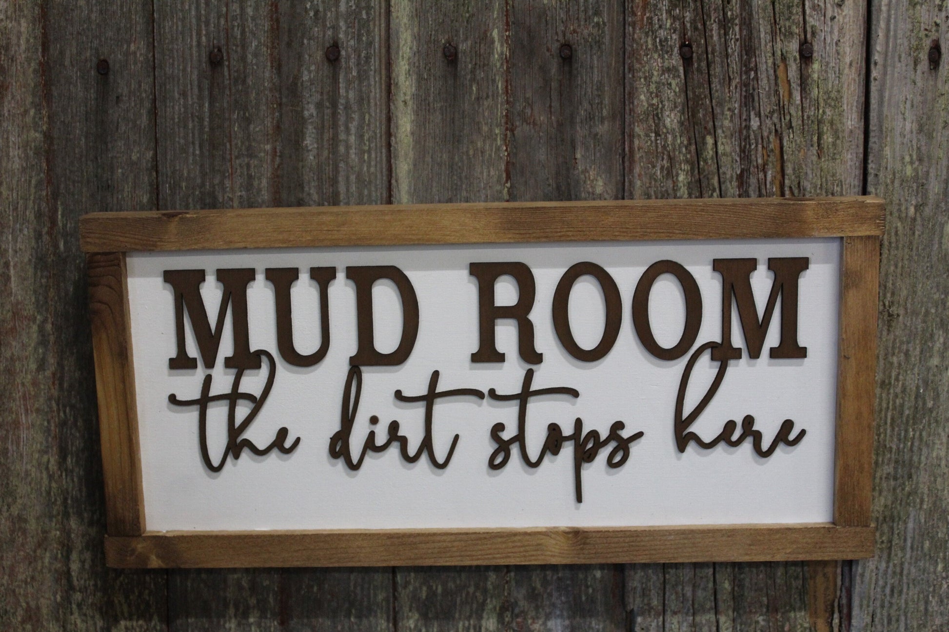 Mud Room Sign The Mud Stops Here Wood Sign Funny 3D Raised Text Decoration Wall Hanging Farmhouse Rustic Primitive Silly Utility Laundry