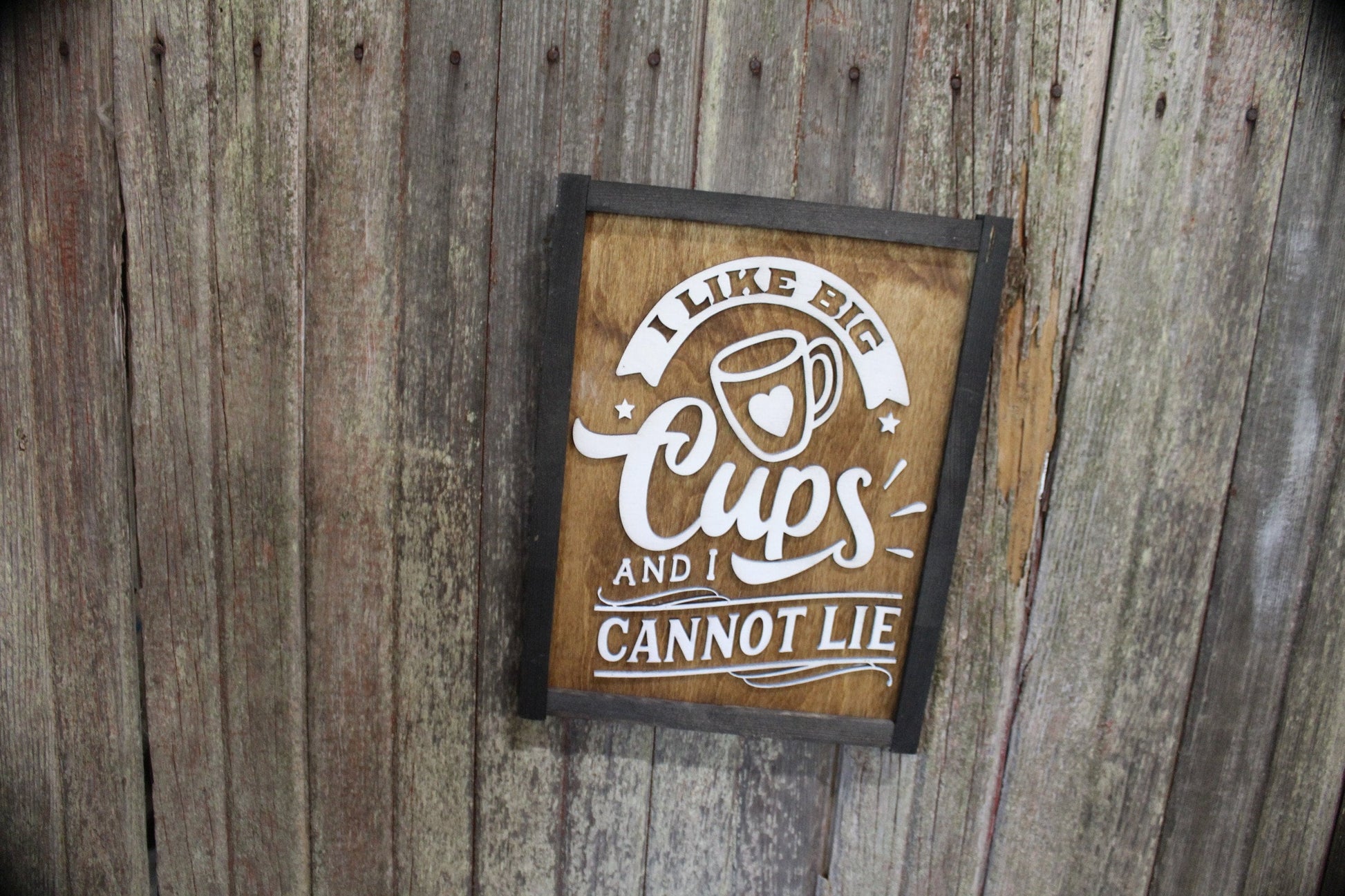 I Like Big Cups and I Can Not Lie Funny Coffee Bar Wood Sign Tea Coco 3D Raised Text Country Barn Farmhouse Cabin Wall Art Comic Silly