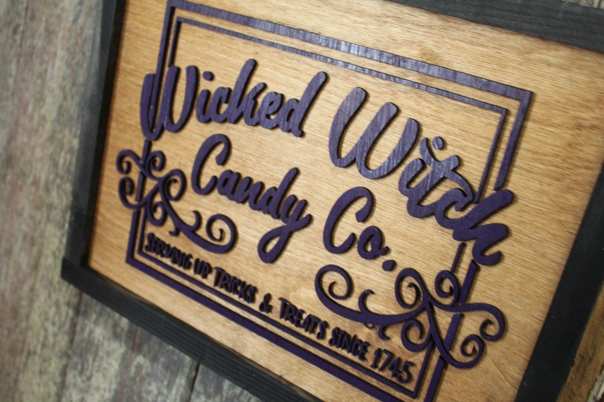 Wicked Witch Candy Company Wood Sign Serving Up Tricks and Treats Halloween Scary 3D Raised Text Country Farmhouse Cabin Decor Fall