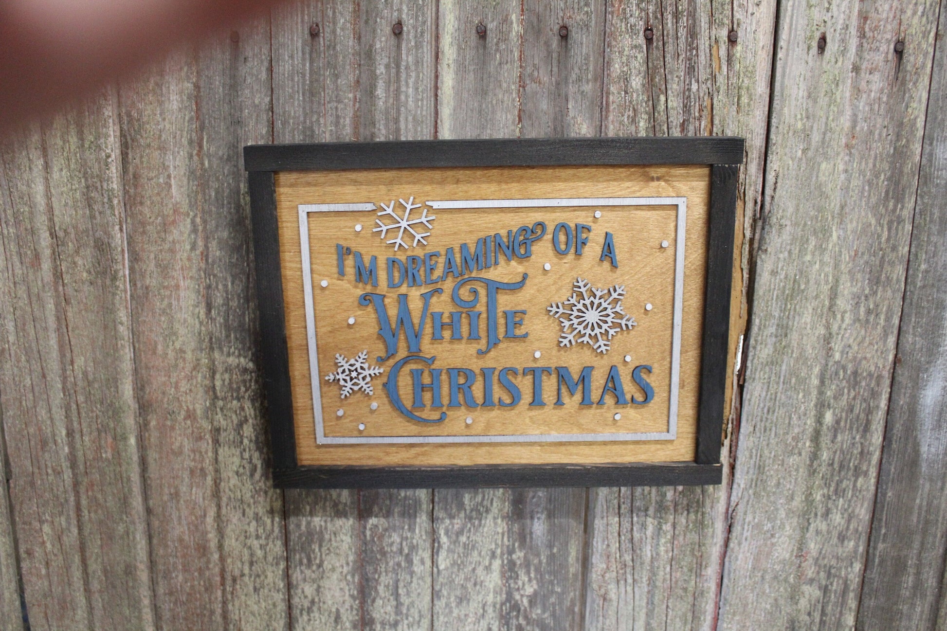 I'm Dreaming of a White Christmas Wood Sign Decoration Winter 3D Raised Text Country Farmhouse Cabin Decor Snowflake Merry Nostalgic Vintage