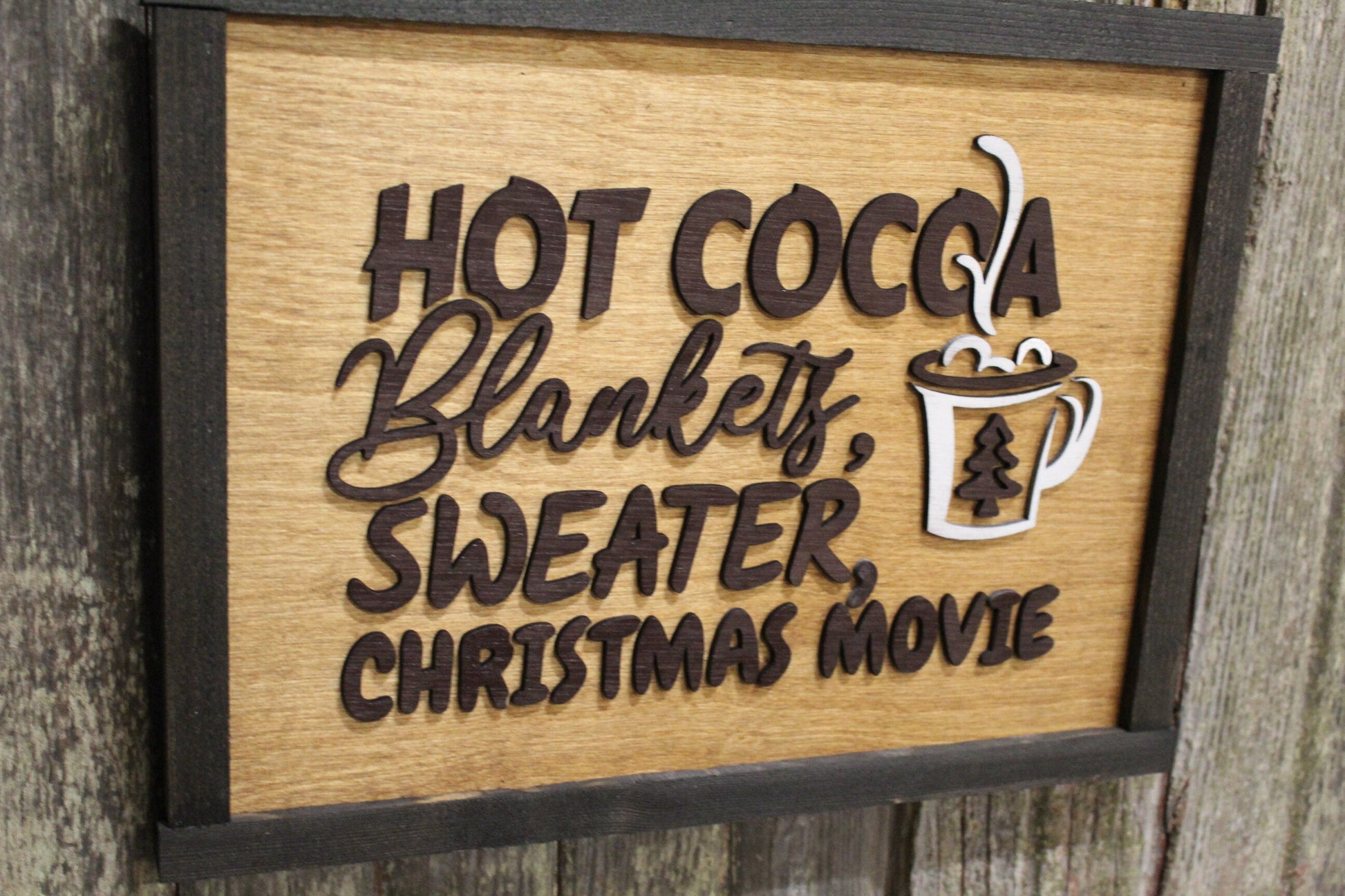 Hot Cocoa Wood Sign Blankets Sweater Christmas Movie Chocolate Winter Cold 3D Raised Text Country Cabin Decor Mug Tree Decoration Wall Art