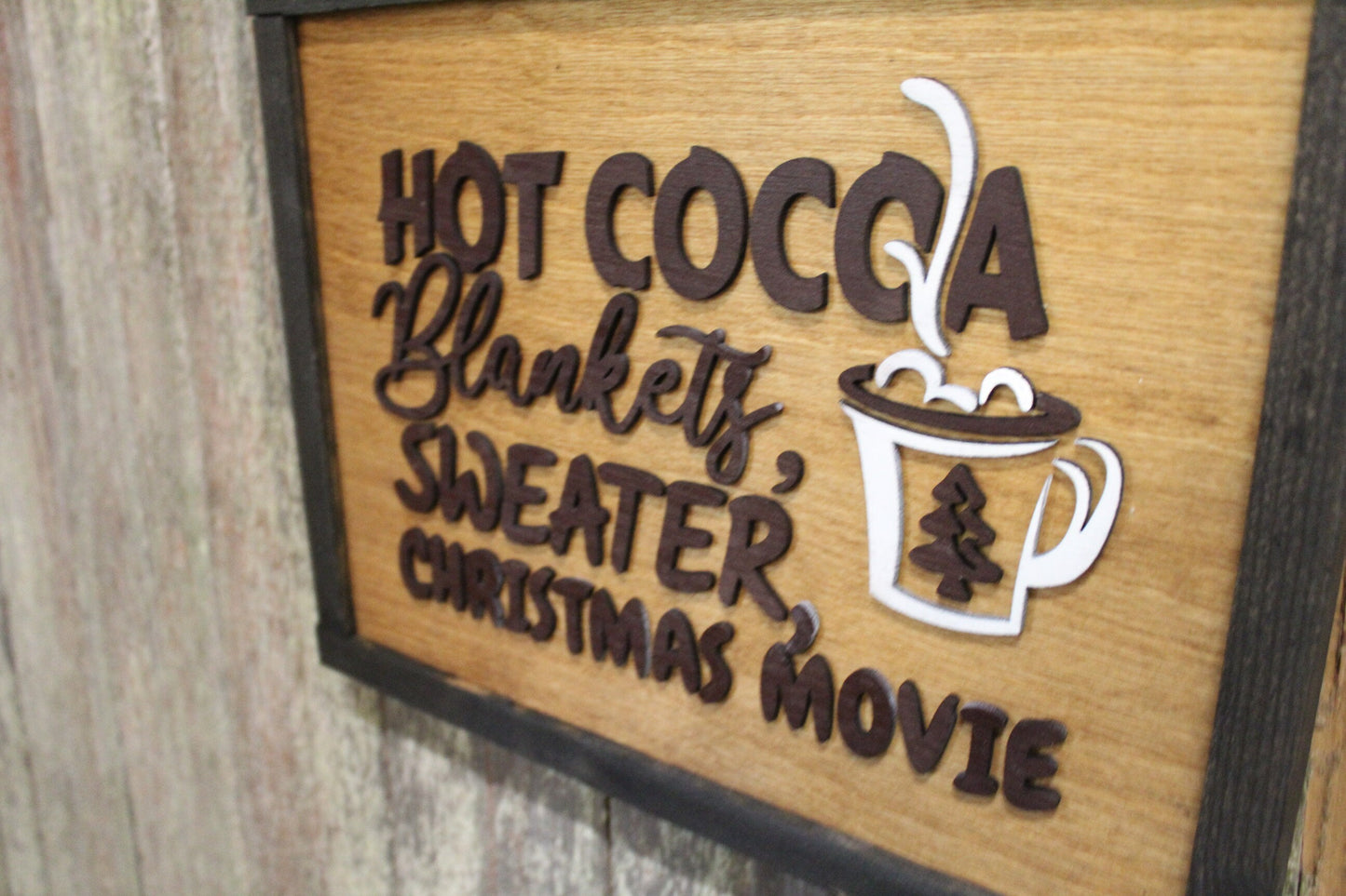 Hot Cocoa Wood Sign Blankets Sweater Christmas Movie Chocolate Winter Cold 3D Raised Text Country Cabin Decor Mug Tree Decoration Wall Art