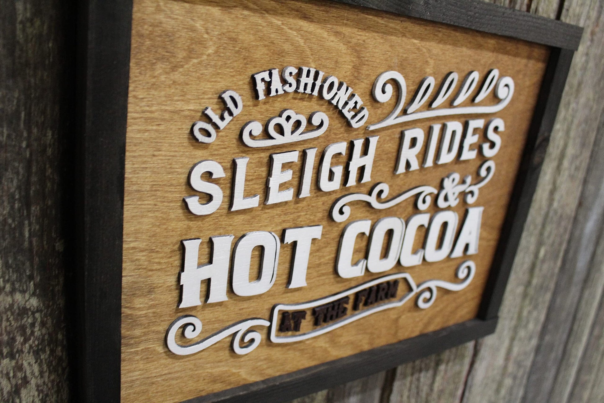 Sleigh Rides Hot Cocoa Wood Sign Chocolate Winter Cold Brr On The Farm Christmas Advertising Sign 3D Raised Text Country Cabin Decor