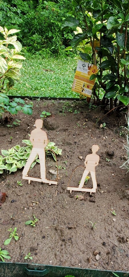Dad and Son Peeing Watering the Plants Wood Cut Out Pot Decoration Yard Sign Silly Joke Goofy Garden Stake Marker Fathers Day Plant Gift