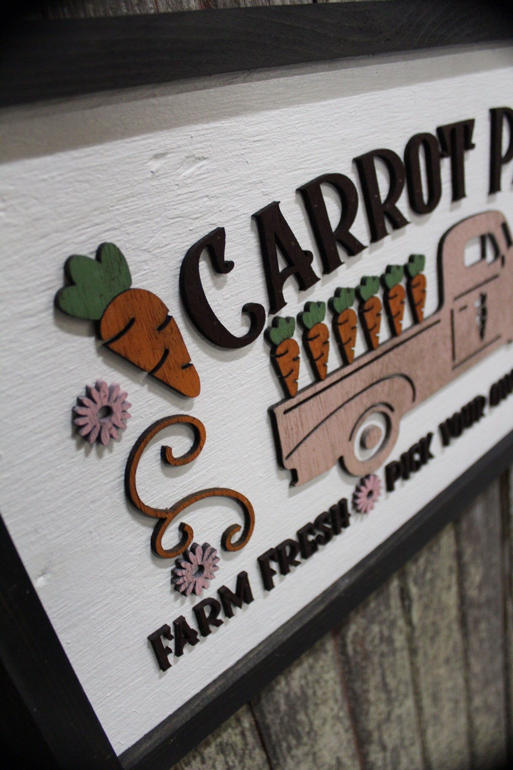 Carrot Patch 3D Wood Sign Vintage Truck Spring Decoration Farm Fresh Pick Your Own Organic Country Primitive Wall Hanging Rustic Decor