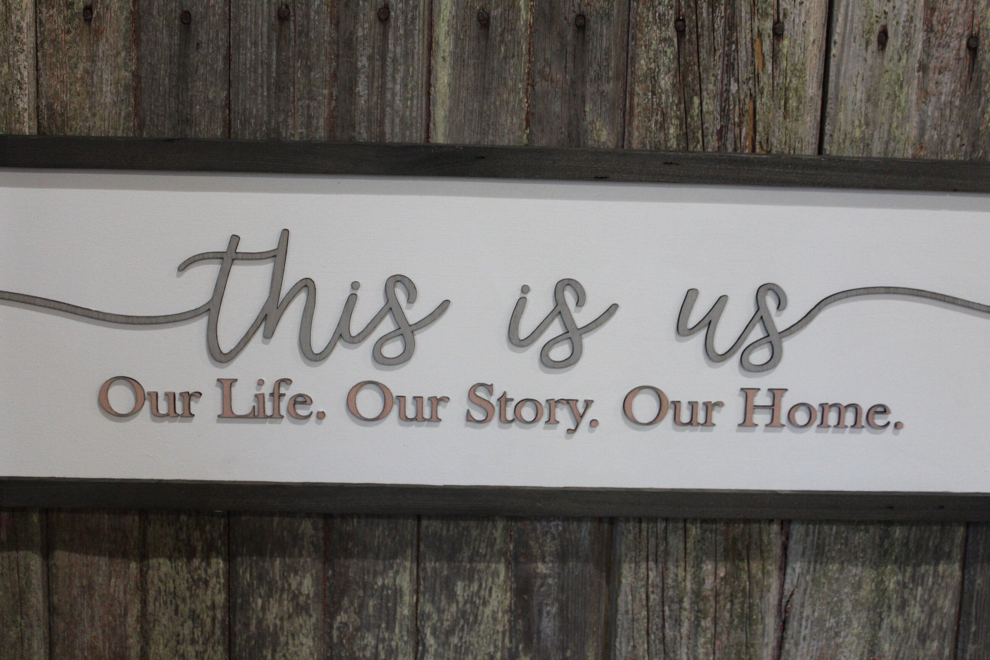 This is Us Our Life Our Story Our Home Large family sign wood fireplace living room dinning room shabby cottage chic farmhouse Pink and Gray