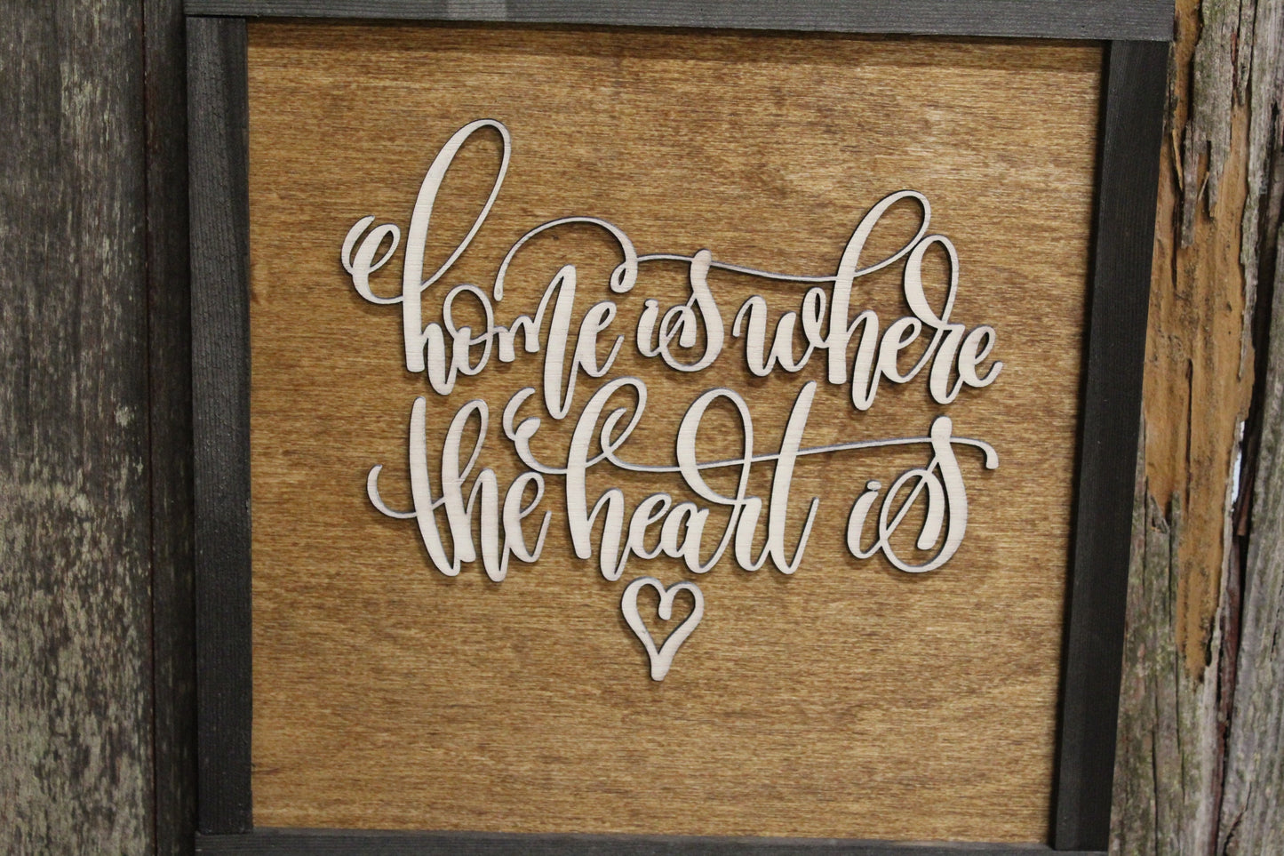 Home Is Where The Heart Is 3D Raised Text Script Wood Sign Love Family Country Primitive New Home Framed Wall Hanging Decoration Gift