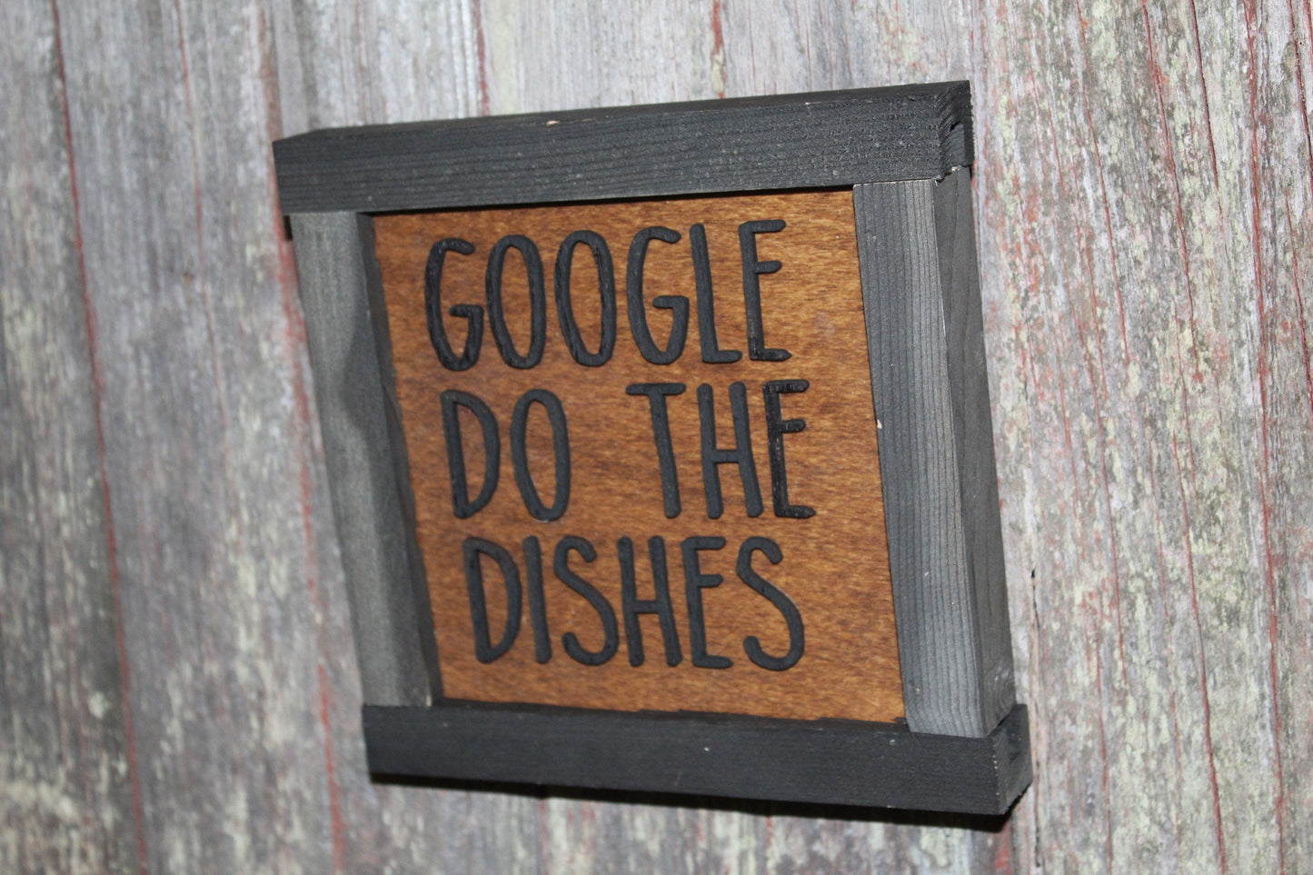 Google Do The Dishes Silly Wood Sign 3D Raised Text Goofy Joke Primitive Wall Decor Cabin Wall Hanging Art College Dorm Decor Housework