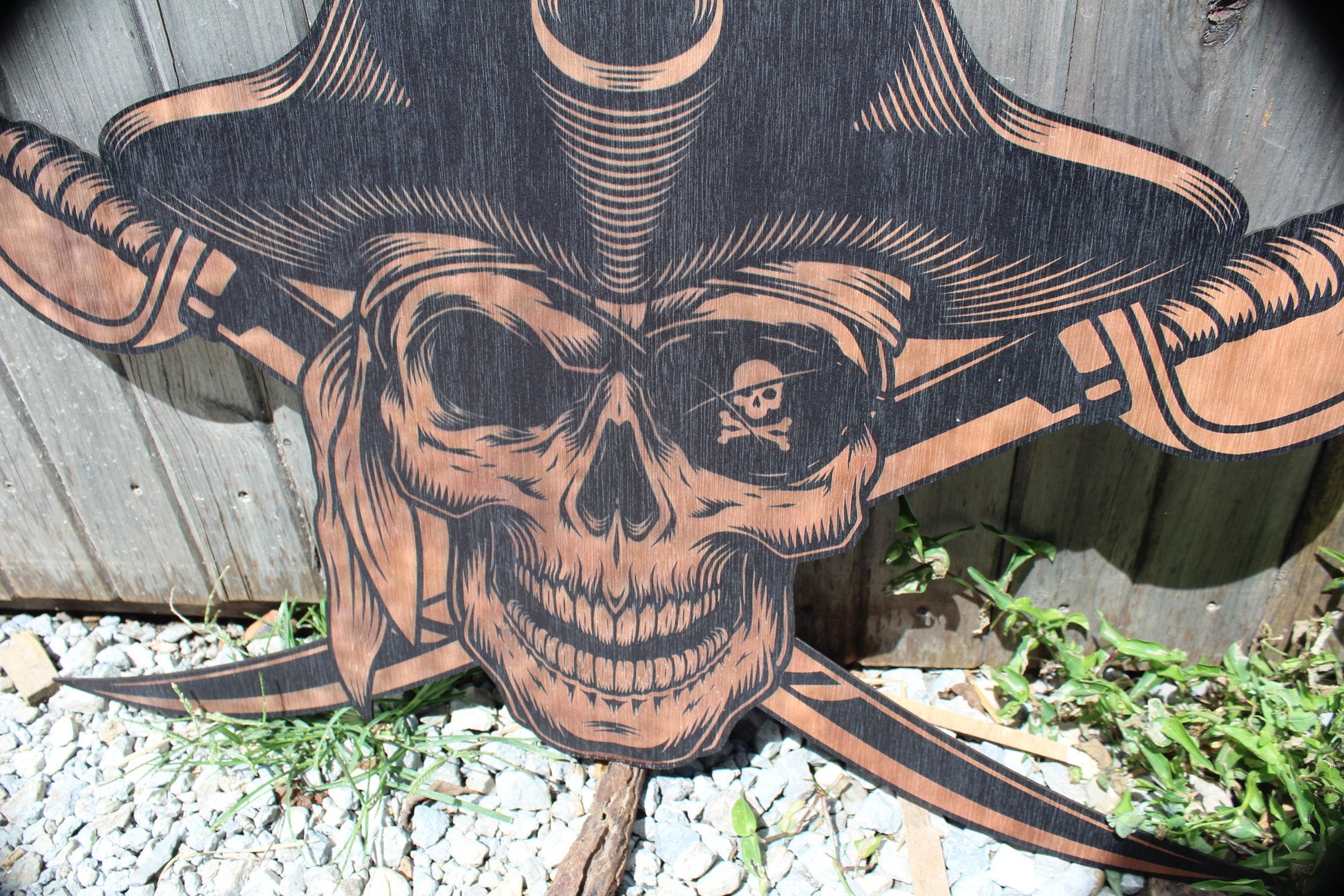 Huge Pirate Skeleton Cut Out UV Printed Halloween Party Theme Wood Wall Decoration Skull Sword Cross Bones Ship Flying Dutchman Nautical