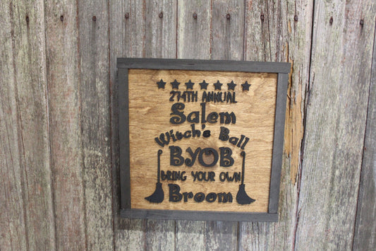 Salem Cat Halloween Party Sign BYOB Witches Ball Bring Your Own Broom Wall Decoration Art 3D Raised Text Country Funny Fall Decor Hanging