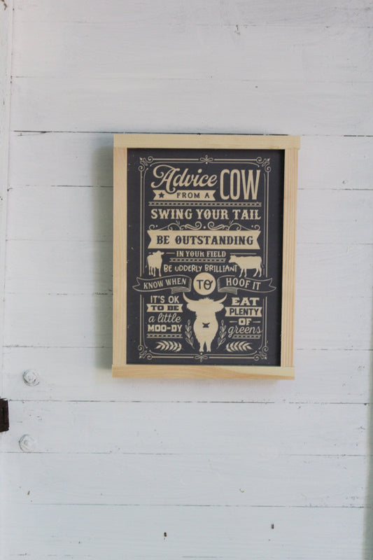 Advice from a Cow Wood Sign Utterly Fantastic Rustic Hoof It Cow Puns Silly Moo-dy Primitive Wall Art Heifer Text Cow Lover