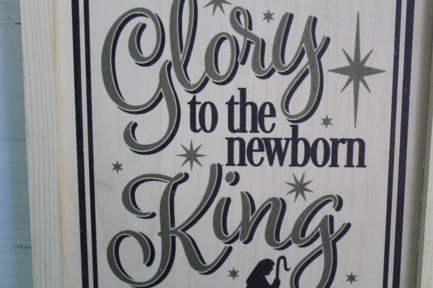 Glory To The New Born King Wood Sign Nativity Holy Family Hanging Decoration Primitive Wall Art Jesus Birth Framed Christmas Decor