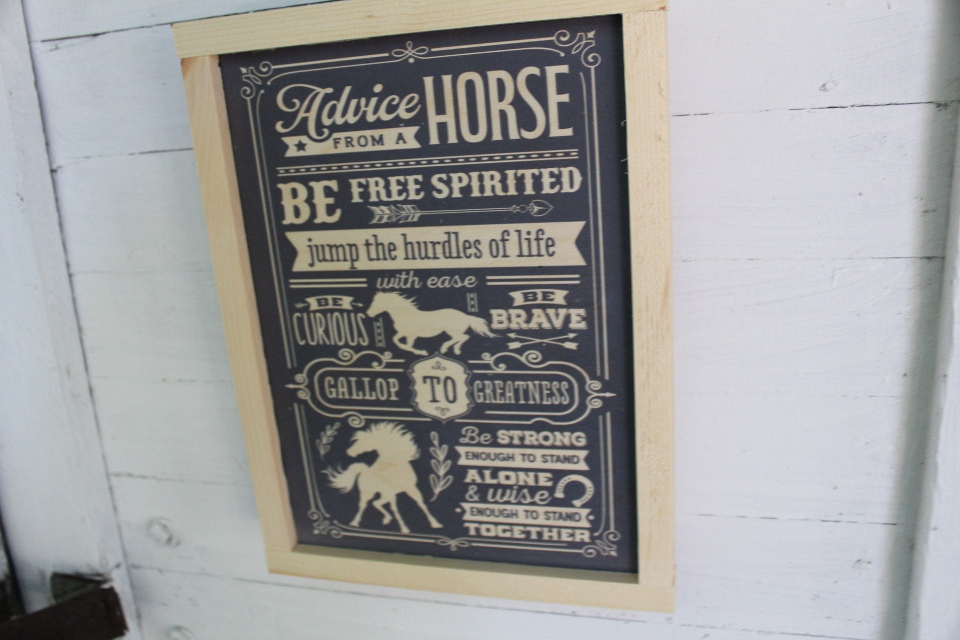 Horse Lover Gift Advice from a Horse Wood Sign Free Spirited Curious Brave Primitive Wall Hanging Strong Wise Blue Rustic Barn Gallop Pony