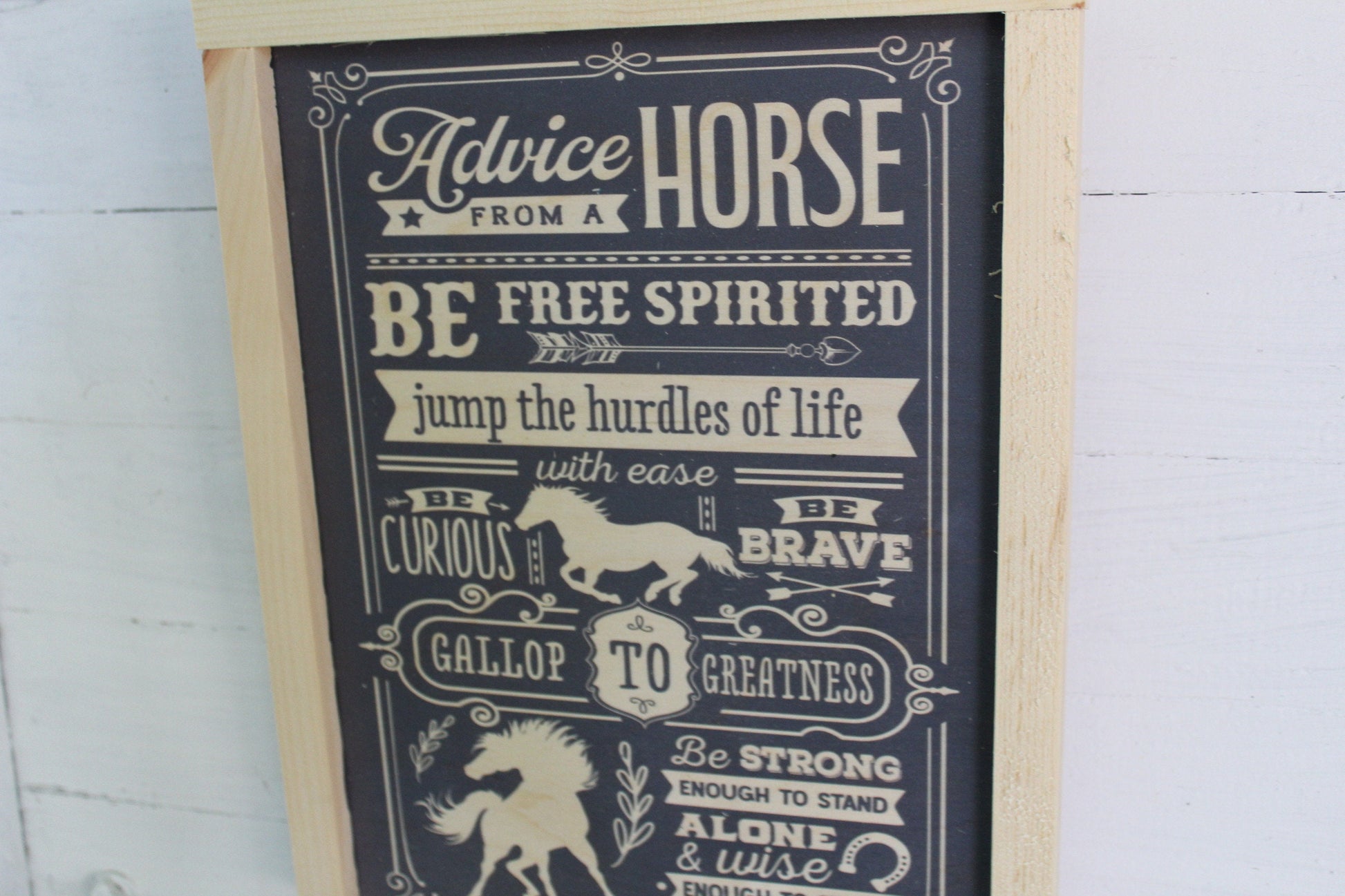 Horse Lover Gift Advice from a Horse Wood Sign Free Spirited Curious Brave Primitive Wall Hanging Strong Wise Blue Rustic Barn Gallop Pony
