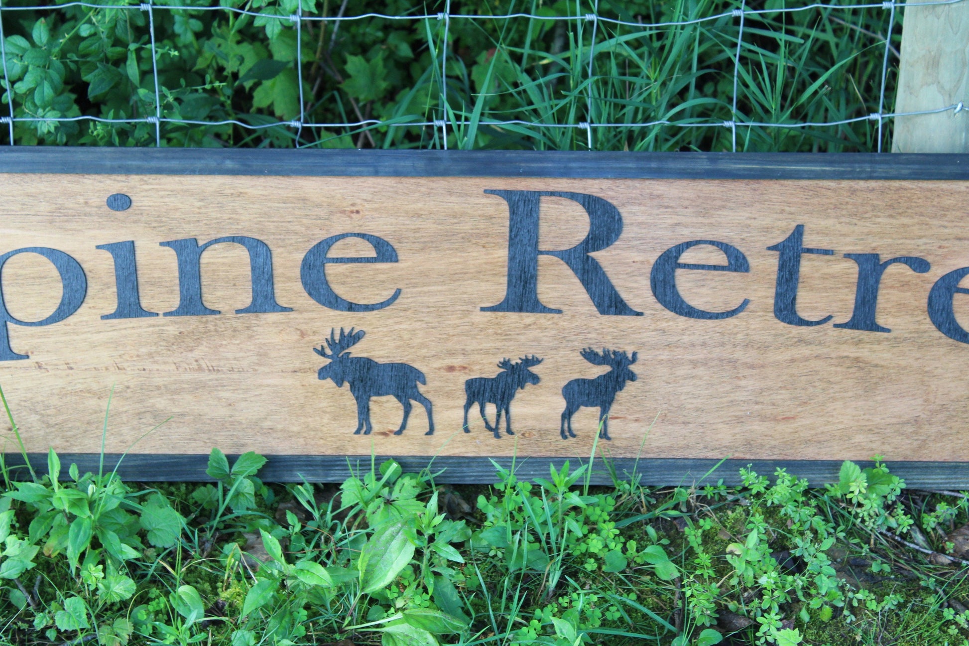 Custom Wood Sign Retreat Moose Personalized Your Logo Business Name Indoor Outdoor Rustic Woodsy Forest Wooden Handmade Decor Raised Letters