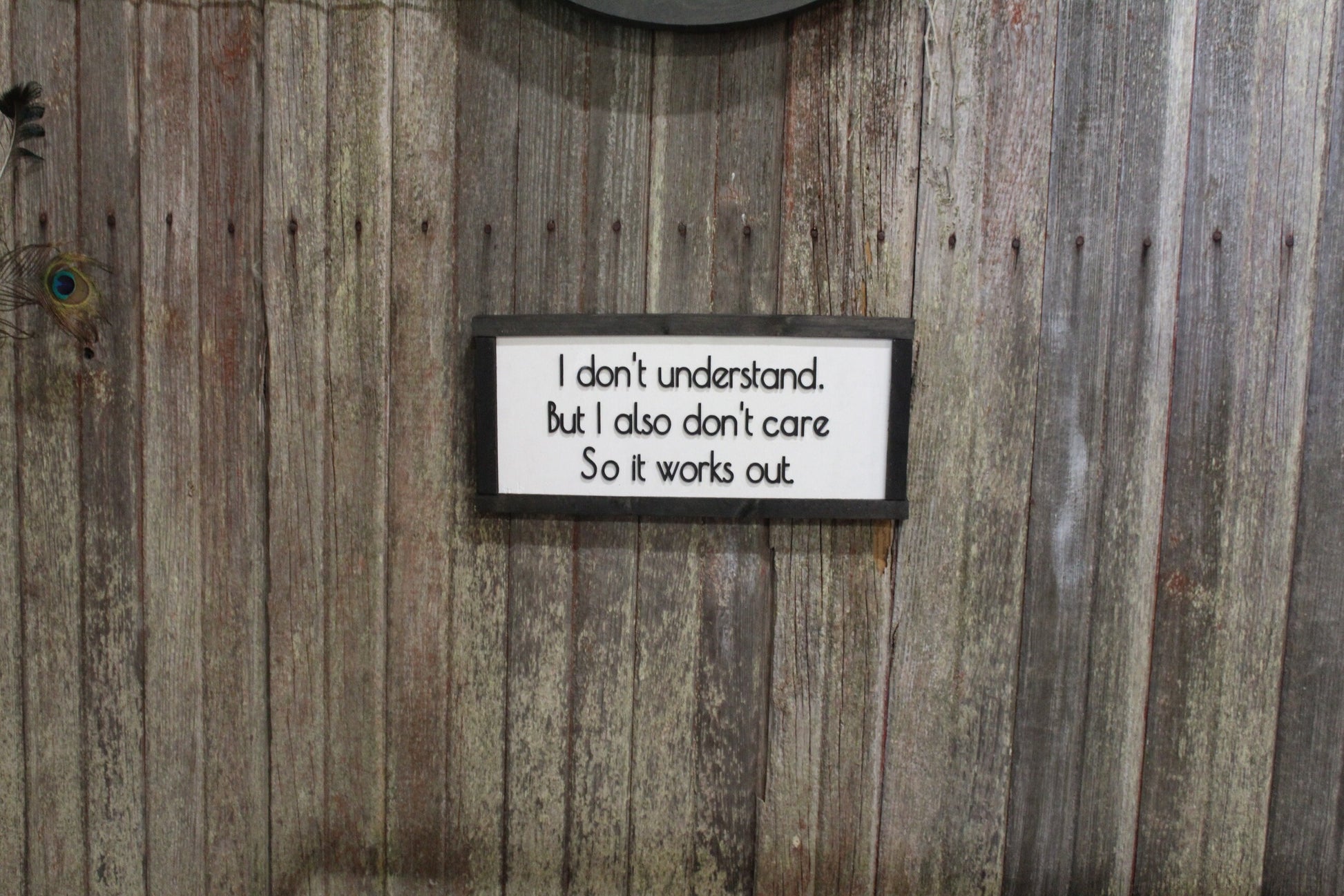 Sarcasm Wood Sign I Don't Understand But I Also Don't Care Snarky Raised Text Friend Gift Wise Guy Black White Framed Contemporary Silly