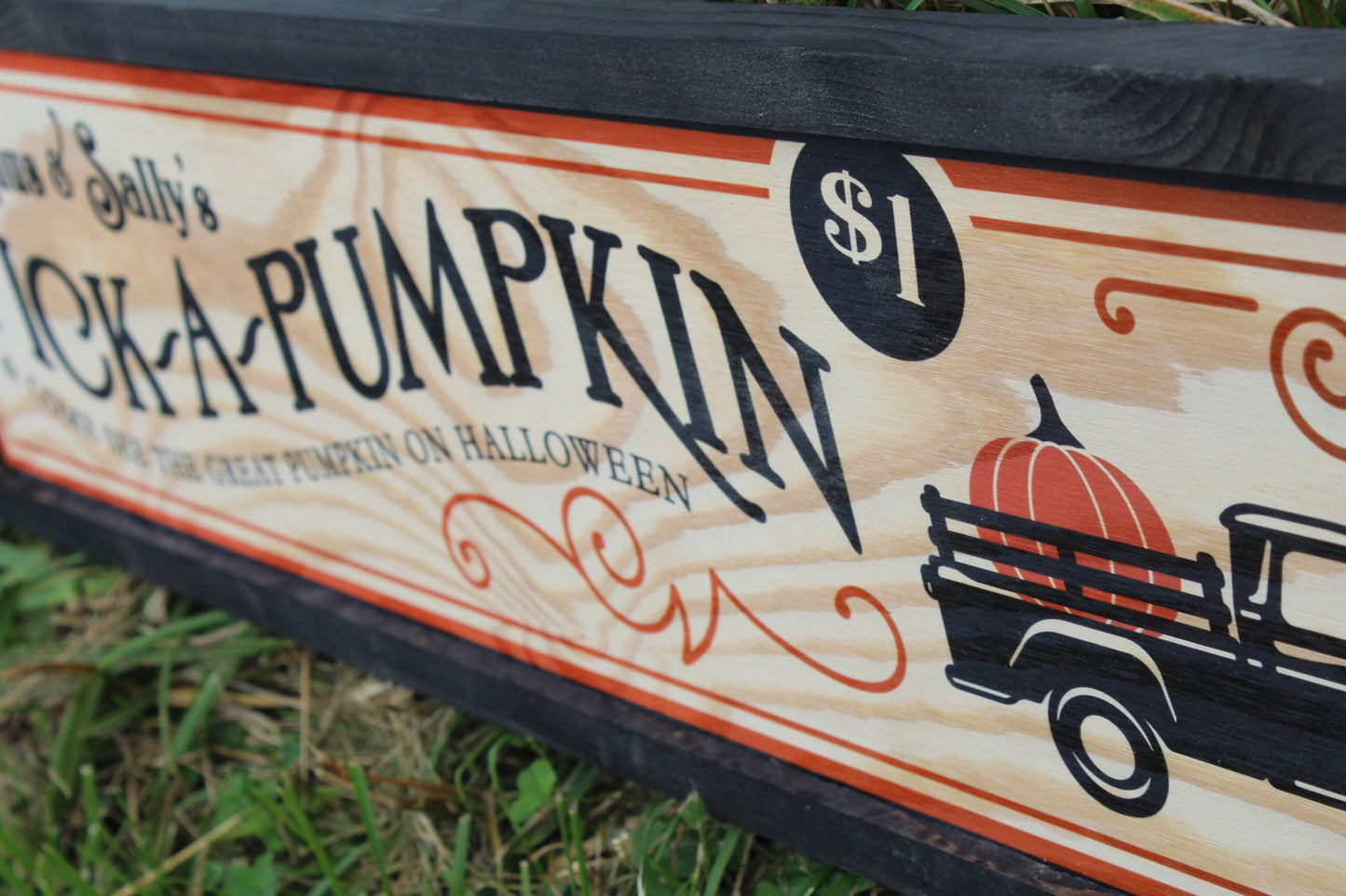 Linus and Sallys Pick A Pumpkin Pumpkin Patch Black Vintage Truck Long Wood Sign Printed Halloween Fall Autumn Decoration Decor Great
