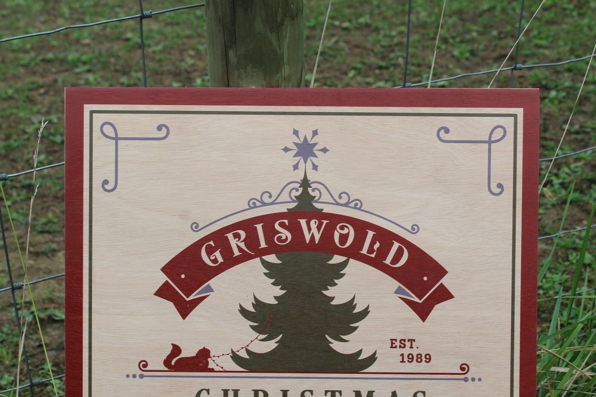 Griswolds Christmas Tree Farm Large Holiday Winter Wood Sign Tree Pickers Cat Eating Lights Comedy Rustic Movie Decoration Wall Hanging