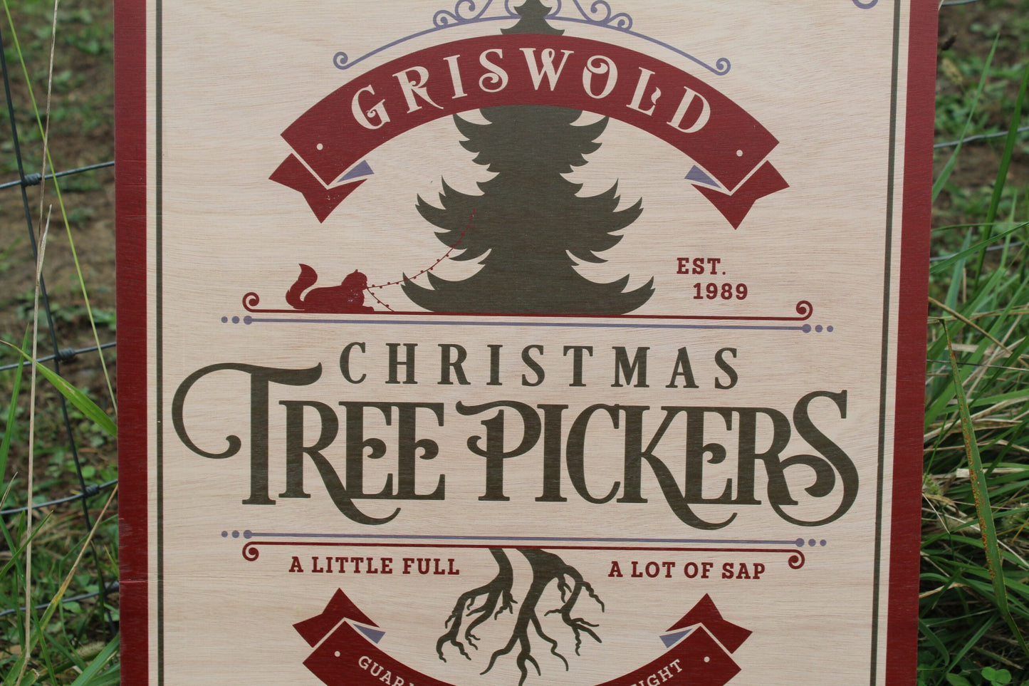 Griswolds Christmas Tree Farm Large Holiday Winter Wood Sign Tree Pickers Cat Eating Lights Comedy Rustic Movie Decoration Wall Hanging