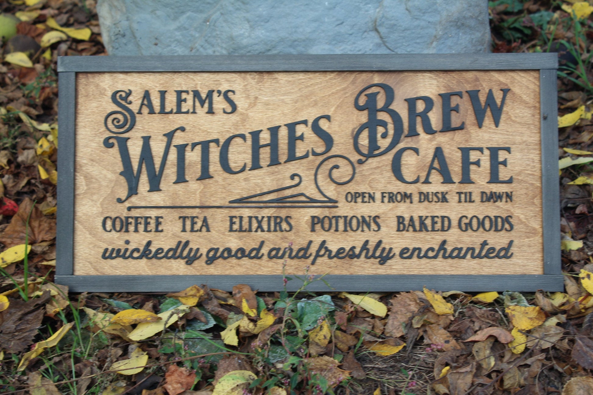 Witch Brew Cafe Salem Wood Rustic Sign Farmhouse Halloween October Autumn Fall Coffee Tea Baked Goods Wicked Fresh Unique Detailed Kitchen