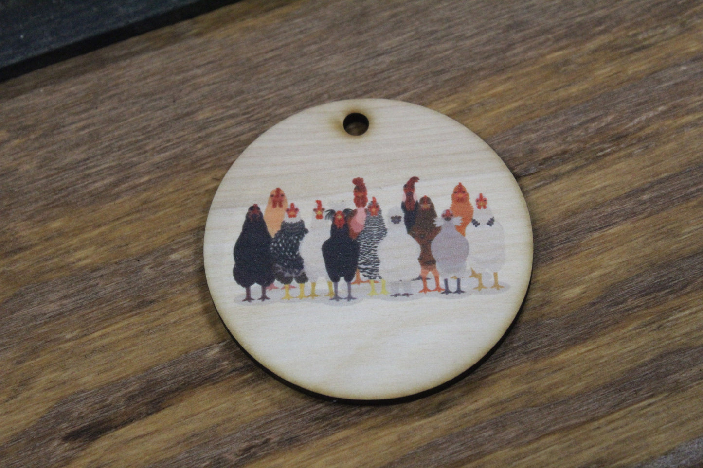 Chicken Wood Slice UV Printed Wooden Silkie Rooster Americana Hen Christmas Ornament 3 Inch Round Circle Tree Rhode Island Red Wyandotte