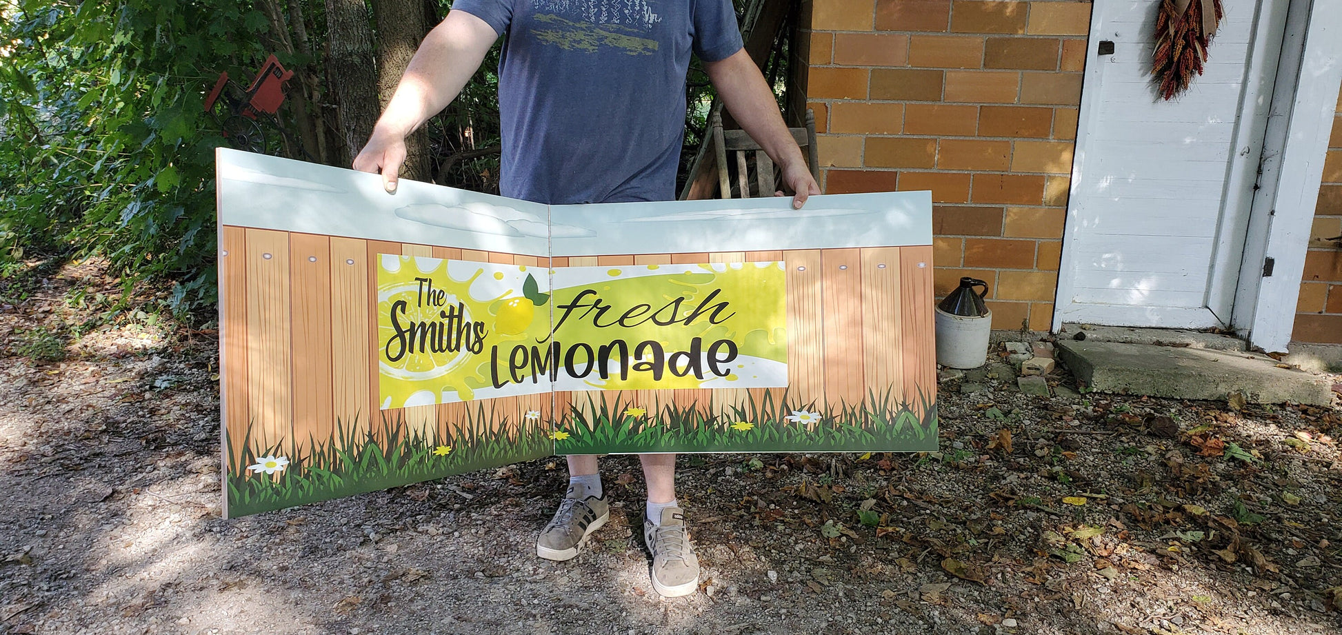 Lemonade Stand Sign Extra Large Custom Personalized with Your Name Free Standing Folding UV Printed Wood Business Huge Lemons Advertising