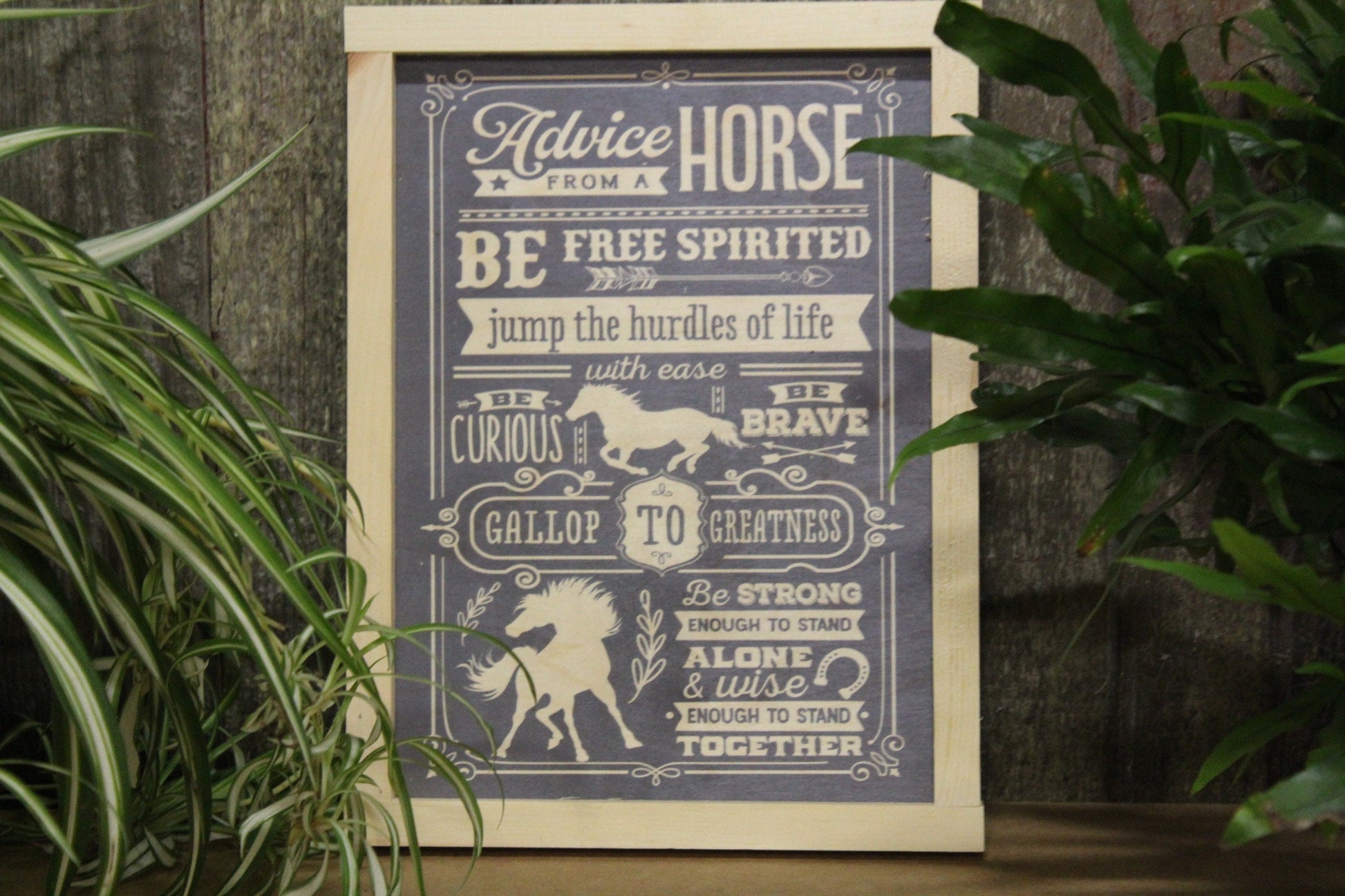 Horse Lover Gift Advice from a Horse Wood Sign Free Spirited Curious Brave Primitive Wall Hanging Strong Wise Blue Rustic Barn Gallop Pony