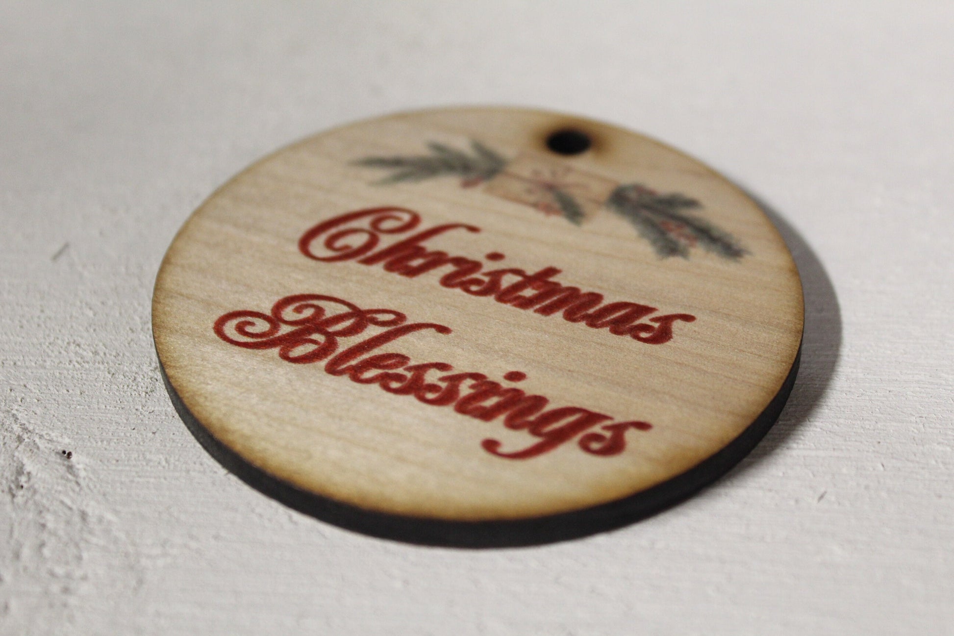 Christmas Blessings Christmas Ornament Keychain Gift White elephant Gift Tag Package Holiday Handmade Round Woodslice